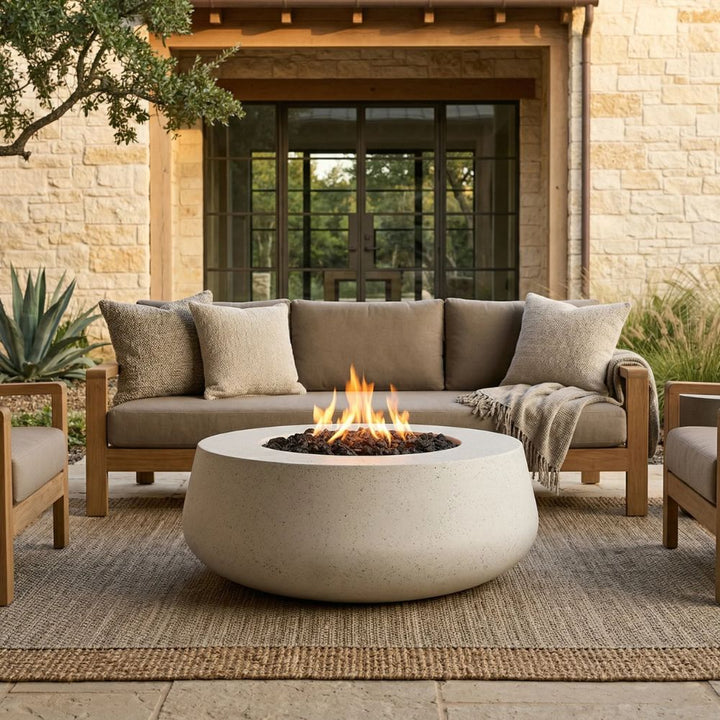 Oasis Fire Bowl – 42" Round Concrete Gas Fire Pit with Sloped Straight Edge (65,000 BTUs, Propane/Natural Gas)