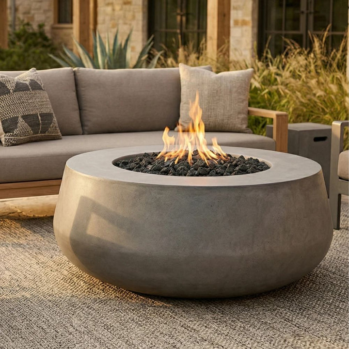 Oasis Fire Bowl – 42" Round Concrete Gas Fire Pit with Sloped Straight Edge (65,000 BTUs, Propane/Natural Gas)