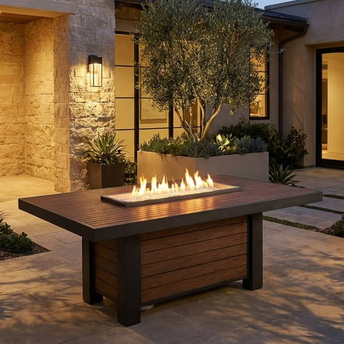 Outdoor Greatroom - Kenwood Linear Dining Height Gas Fire Pit Table