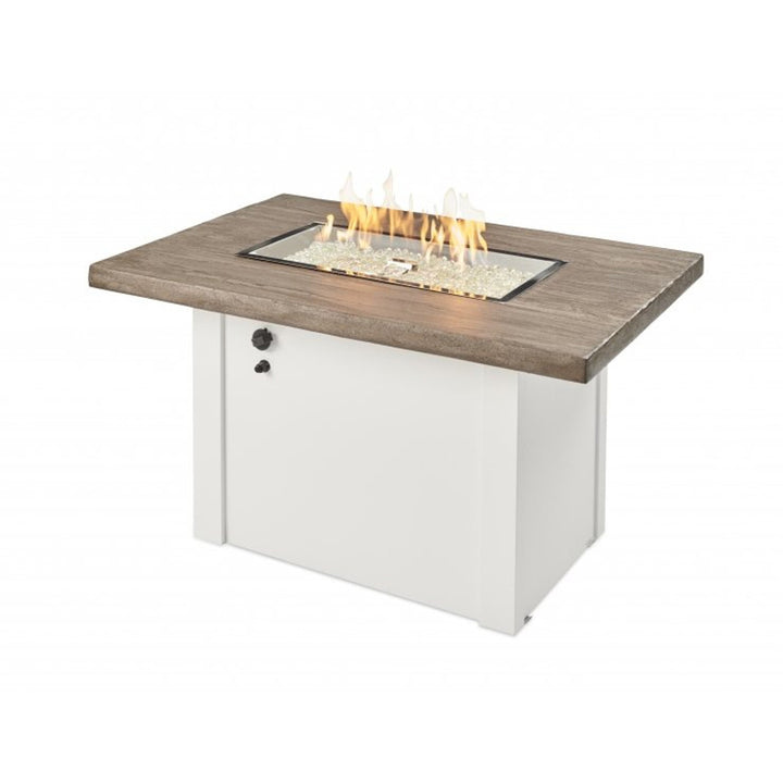 Outdoor Greatroom - Driftwood Havenwood Rectangular Gas Fire Pit Table with White Base