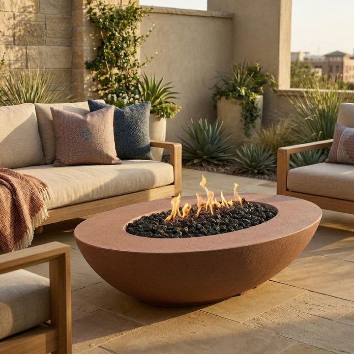 Ovale 60 Fire Pit Table – 36" x 60" Hand-Crafted Concrete Gas Fire Pit (65,000 BTUs, Propane or Natural Gas)