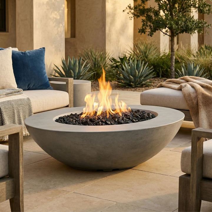 Ovale 60 Fire Pit Table – 36" x 60" Hand-Crafted Concrete Gas Fire Pit (65,000 BTUs, Propane or Natural Gas)