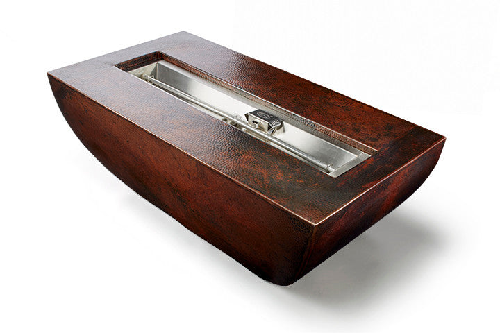 HPC Phoenix 47" x 25" Hand-Hammered Copper Fire Bowl – 36" Linear Burner, Match Lit, Push Button, or Electronic Ignition (NG or LP)