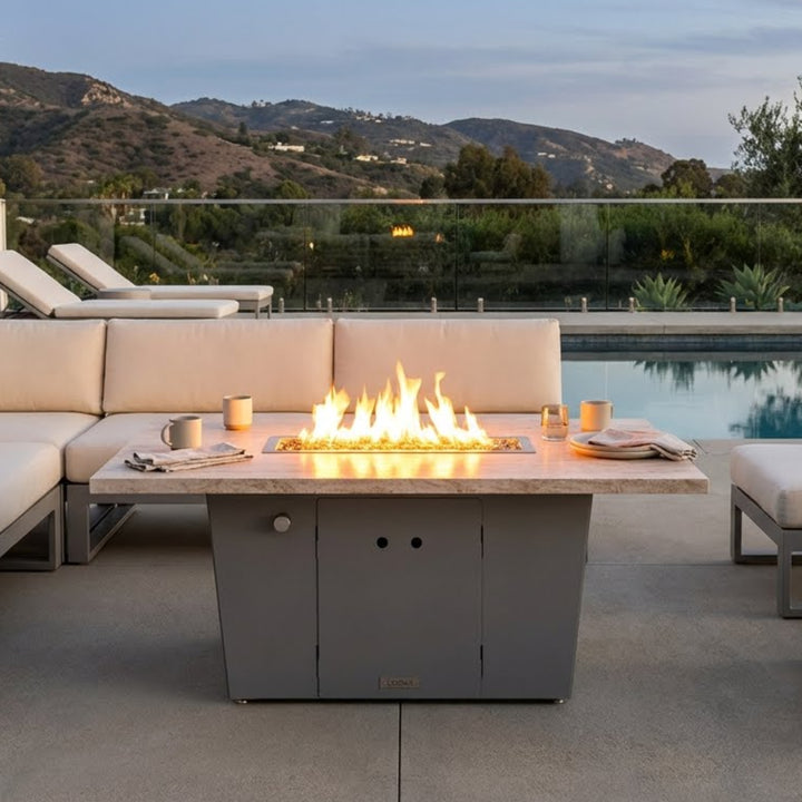 COOKE Palisades Fire Pit Table 52" x 36" x 21" - Stone Top