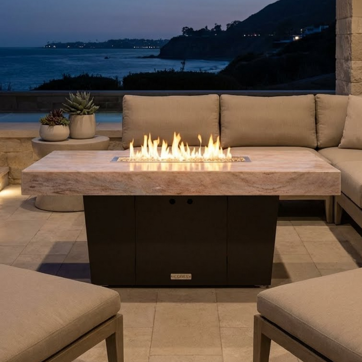 COOKE Palisades Fire Pit Table 52" x 36" x 21" - Stone Top with 4" Edge
