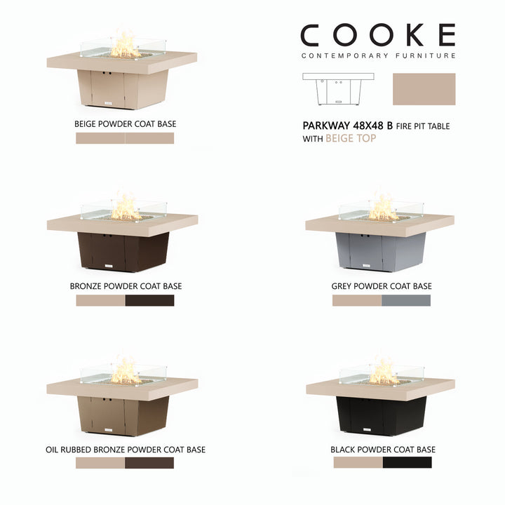 COOKE Parkway Fire Pit Table 48" x 48" x 21" - Aluminum Top - XL Pan