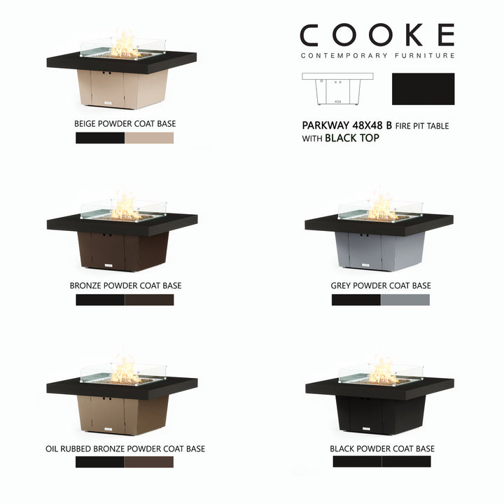 COOKE Parkway Fire Pit Table 48" x 48" x 21" - Aluminum Top - XL Pan