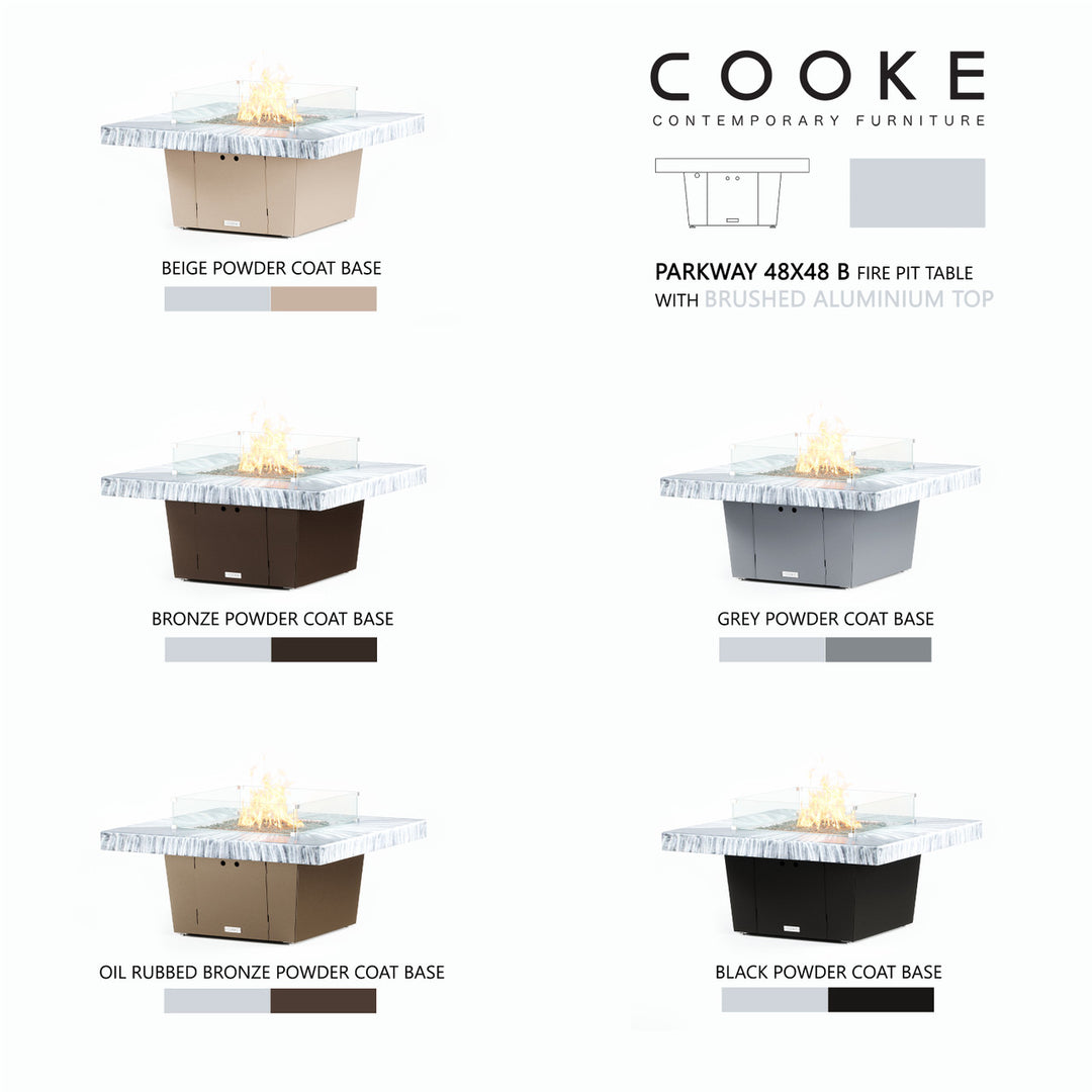 COOKE Parkway Fire Pit Table 48" x 48" x 21" - Aluminum Top - XL Pan