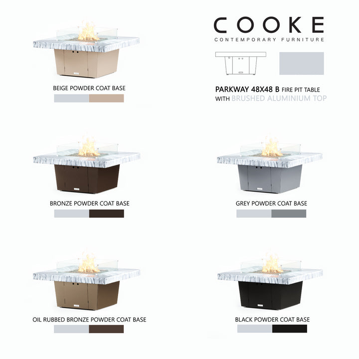 COOKE Parkway Fire Pit Table 48" x 48" x 21" - Aluminum Top - XL Pan