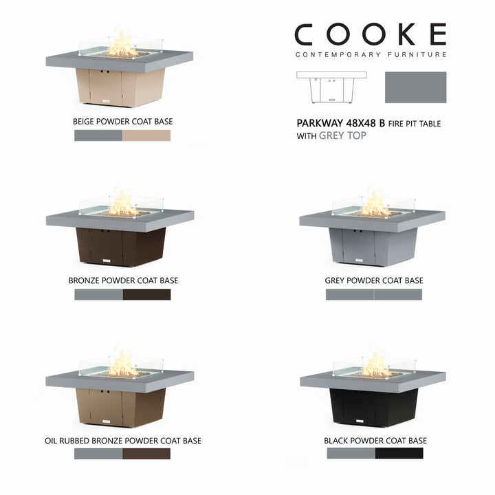 COOKE Parkway Fire Pit Table 48" x 48" x 21" - Aluminum Top - XL Pan