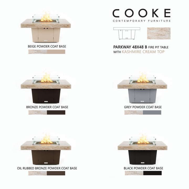 COOKE Parkway Fire Pit Table 48" x 48" x 21" - Stone Top - XL Pan