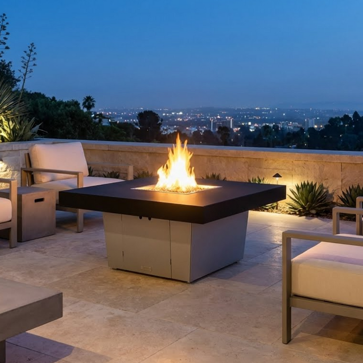 COOKE Parkway Fire Pit Table 48" x 48" x 21" - Aluminum Top