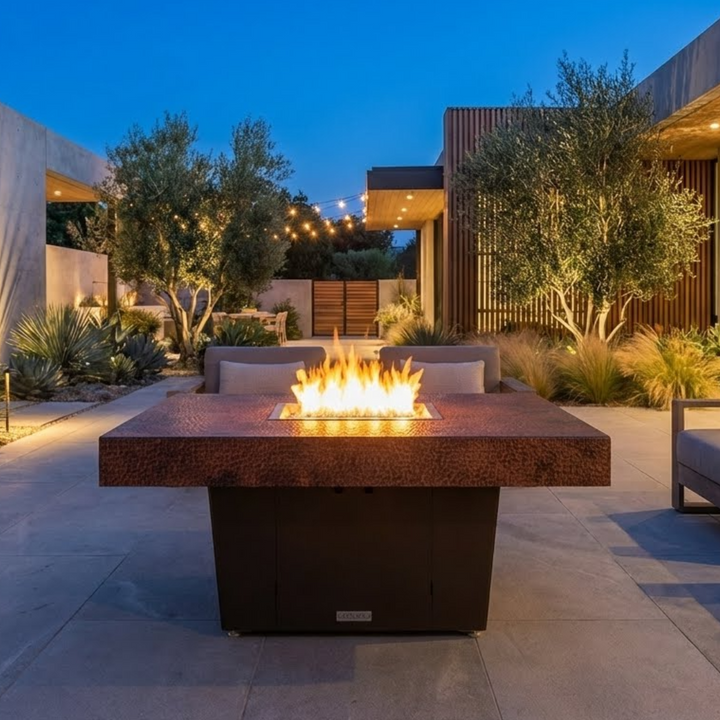 COOKE Parkway Fire Pit Table 48" x 48" x 21" - Hammered Copper Top