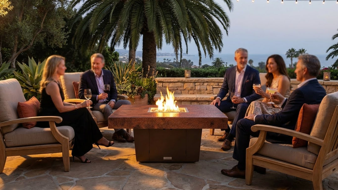 COOKE Parkway Fire Pit Table 48" x 48" x 21" - Hammered Copper Top