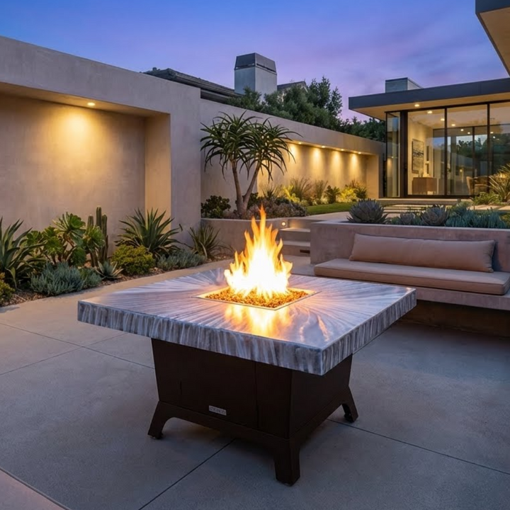 COOKE Parkway Fire Pit Table 48" x 48" x 30" - Aluminum Top