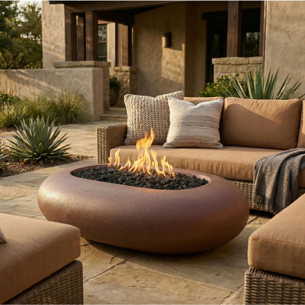 Pebble Fire Bowl 56" – 65,000 BTU Outdoor Gas Fire Pit in Hand-Crafted Pewter Finish