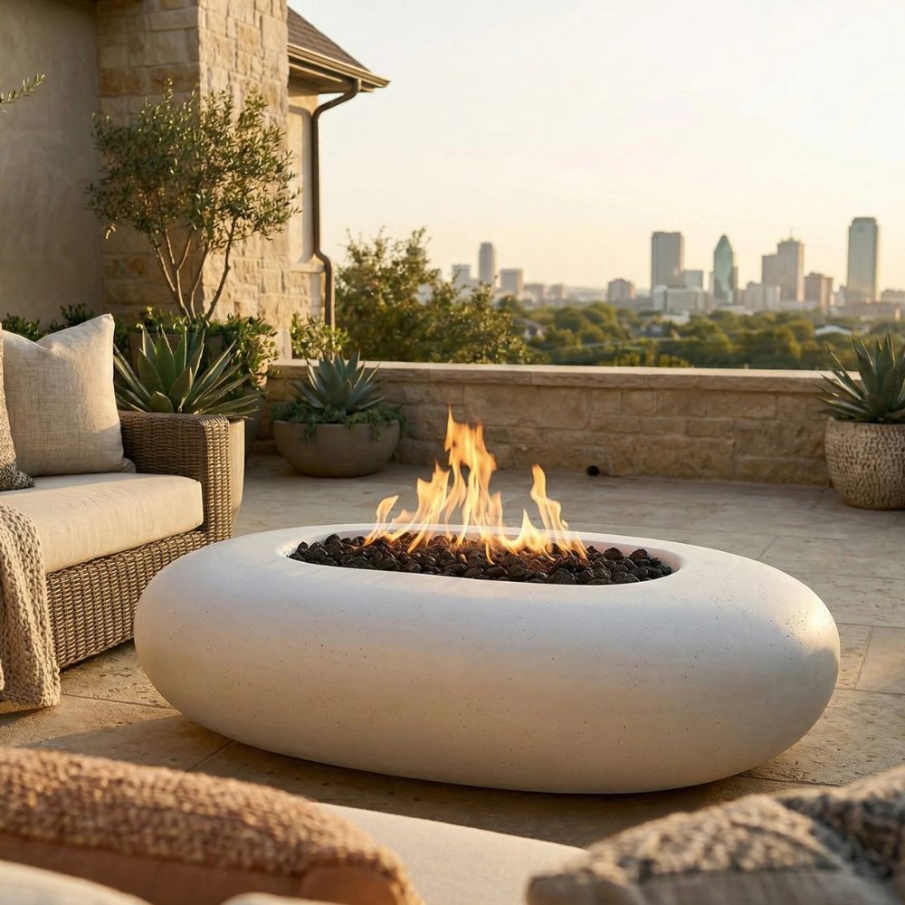 Pebble Fire Bowl 56" – 65,000 BTU Outdoor Gas Fire Pit in Hand-Crafted Pewter Finish