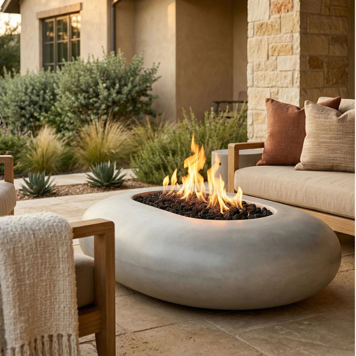 Pebble Fire Bowl 56" – 65,000 BTU Outdoor Gas Fire Pit in Hand-Crafted Pewter Finish