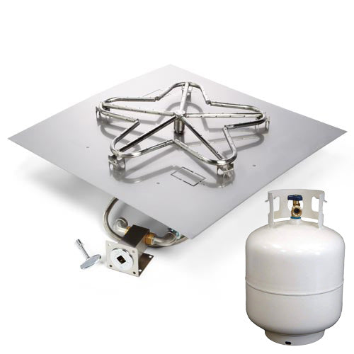 HPC - 18" Square Flat Pan Match Lit Fire Pit Kit Insert - Propane Fuel (Small Tank)
