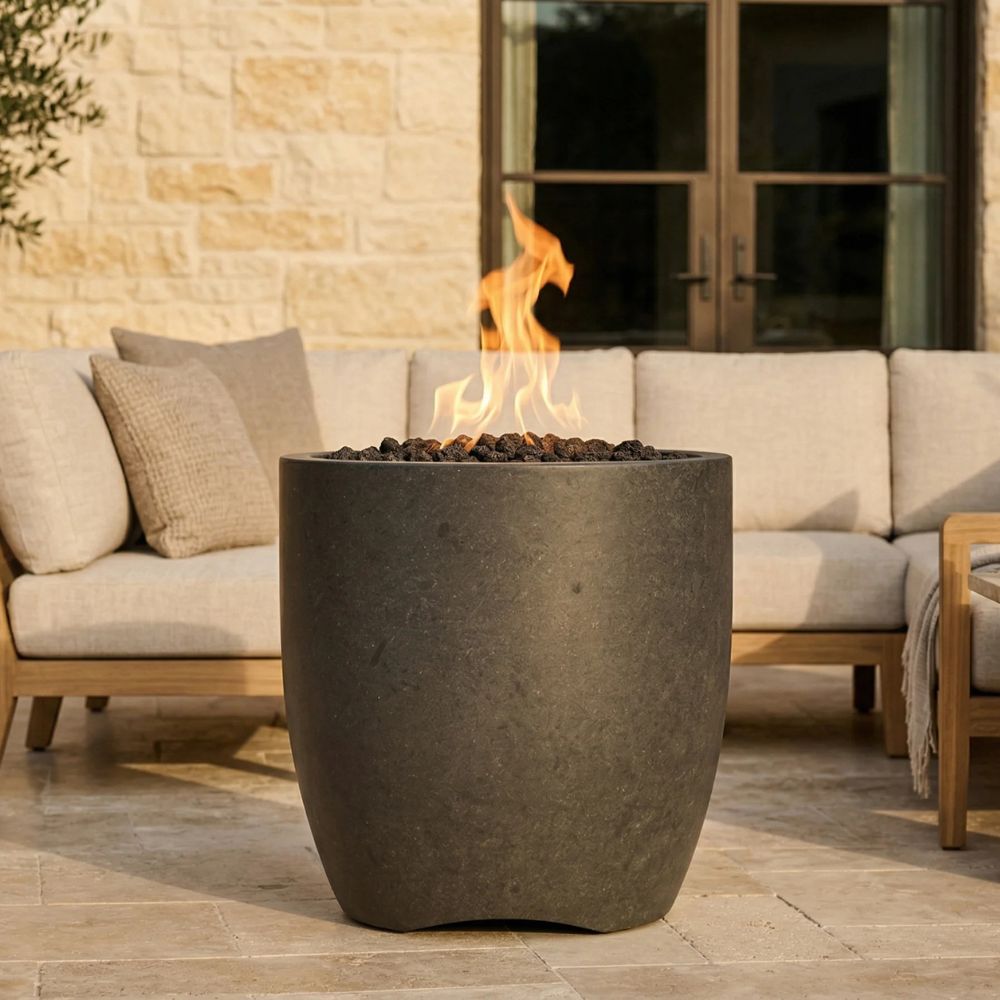 Pentola 2 Fire Bowl – 24" Round Outdoor Gas Fire Pit with Pedestal Base