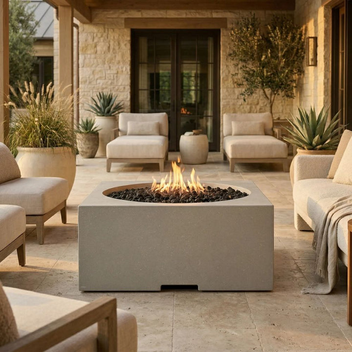 Piazza 39" Square Fire Table – Modern Outdoor Gas Fire Pit (Propane or Natural Gas)