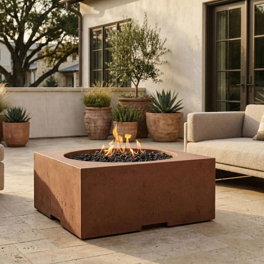 Piazza 39" Square Fire Table – Modern Outdoor Gas Fire Pit (Propane or Natural Gas)