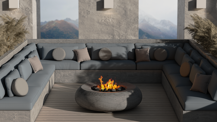Pietra Fire Bowl – 48" Round Hand-Crafted Concrete Gas Fire Pit (65,000 BTUs, Propane/Natural Gas)