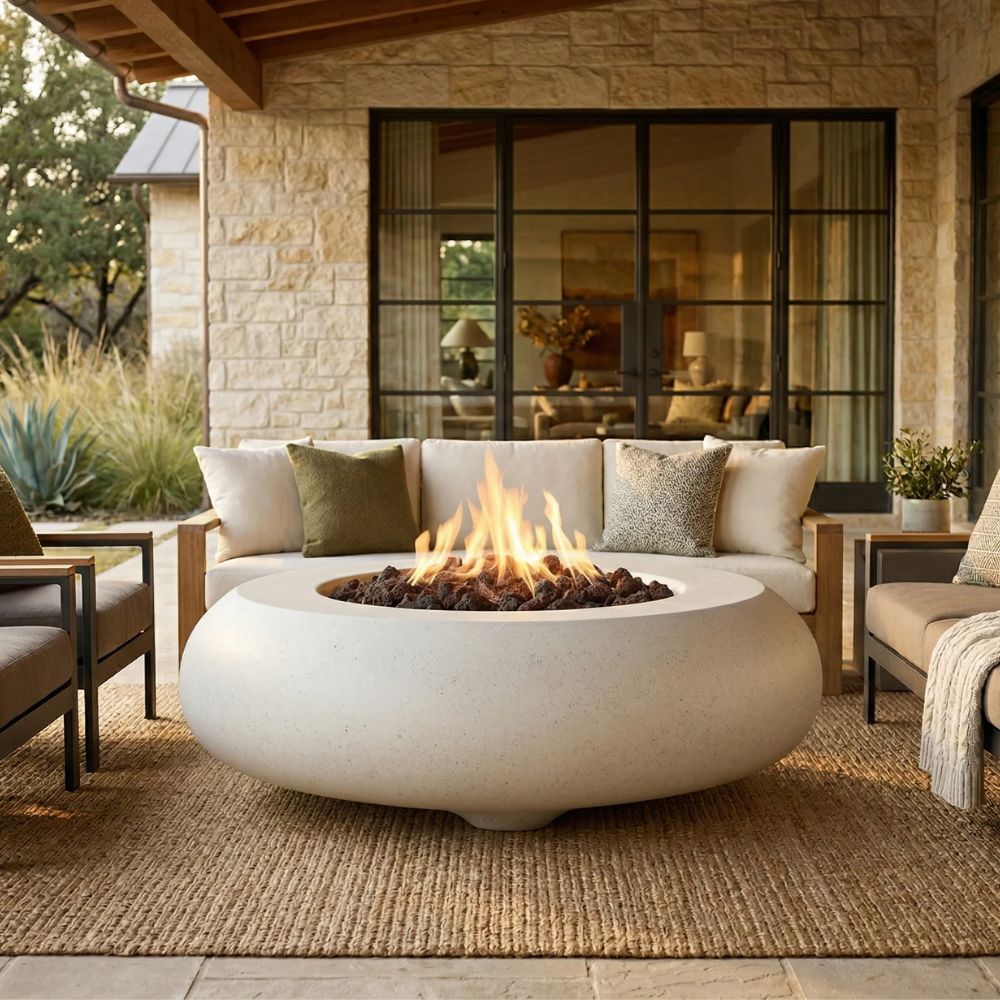 Pietra Fire Bowl – 48" Round Hand-Crafted Concrete Gas Fire Pit (65,000 BTUs, Propane/Natural Gas)