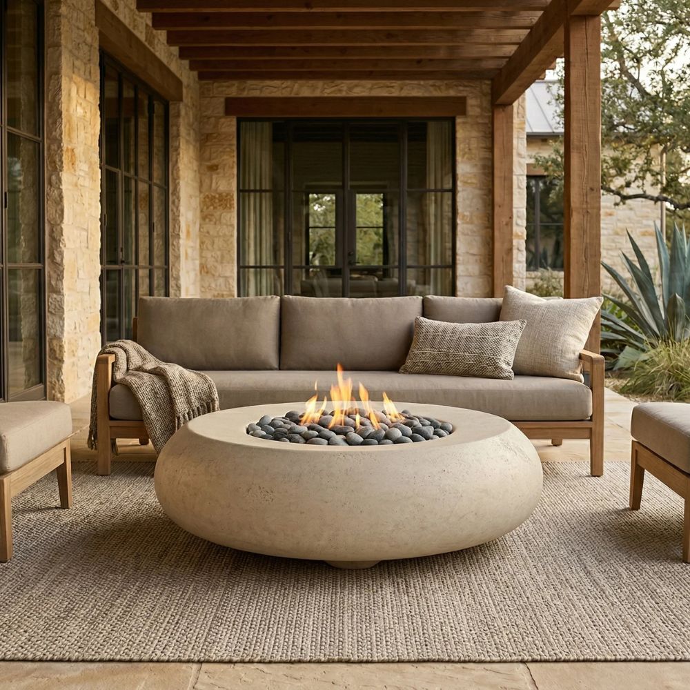 Pietra Fire Bowl – 48" Round Hand-Crafted Concrete Gas Fire Pit (65,000 BTUs, Propane/Natural Gas)