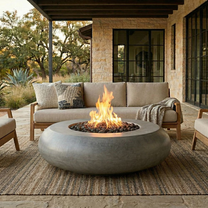 Pietra Fire Bowl – 48" Round Hand-Crafted Concrete Gas Fire Pit (65,000 BTUs, Propane/Natural Gas)