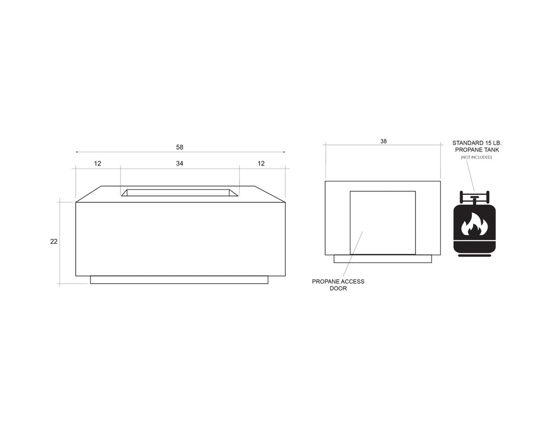 Porto 58 Fire Table – 65,000 BTU Rectangular Outdoor Gas Fire Pit with Built-In Propane Tank Storage