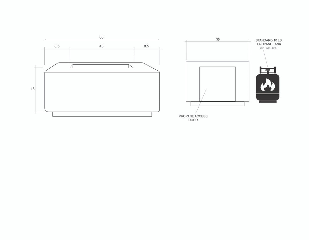 Porto 60 Low Profile Fire Table – 65,000 BTU Rectangular Outdoor Gas Fire Pit with Built-In Propane Tank Storage