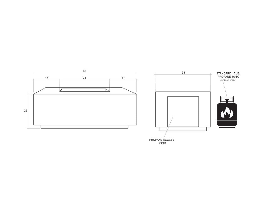 Porto 68 Fire Table – 65,000 BTU Large Rectangular Outdoor Gas Fire Pit with Built-In Propane Tank Storage