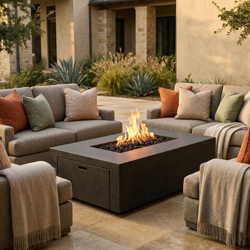 Porto 58 Fire Table – 65,000 BTU Rectangular Outdoor Gas Fire Pit with Built-In Propane Tank Storage