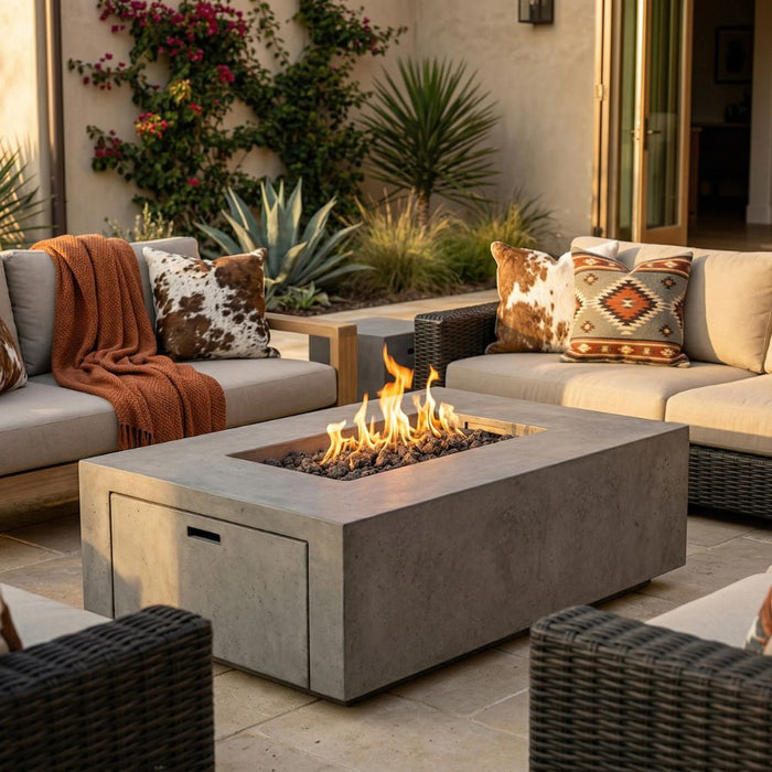 Porto 58 Fire Table – 65,000 BTU Rectangular Outdoor Gas Fire Pit with Built-In Propane Tank Storage
