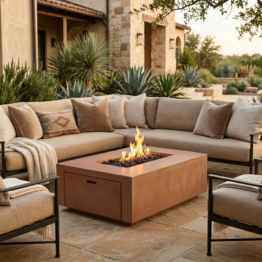 Porto 58 Fire Table – 65,000 BTU Rectangular Outdoor Gas Fire Pit with Built-In Propane Tank Storage