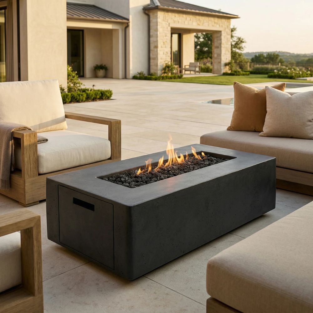 Porto 60 Low Profile Fire Table – 65,000 BTU Rectangular Outdoor Gas Fire Pit with Built-In Propane Tank Storage