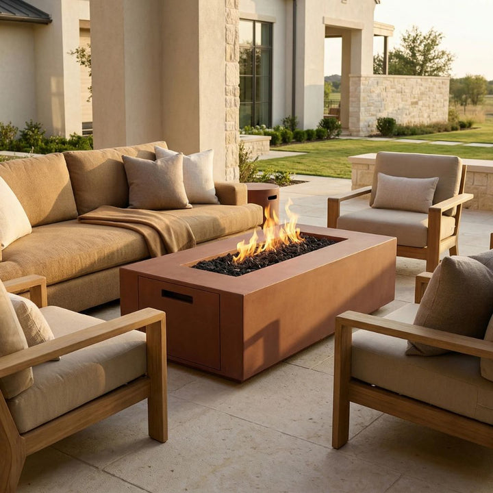 Porto 60 Low Profile Fire Table – 65,000 BTU Rectangular Outdoor Gas Fire Pit with Built-In Propane Tank Storage