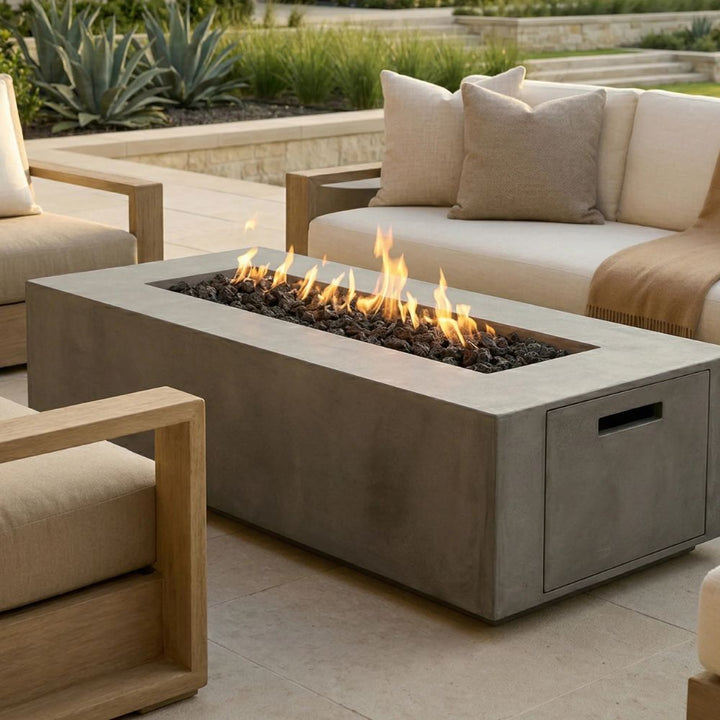 Porto 60 Low Profile Fire Table – 65,000 BTU Rectangular Outdoor Gas Fire Pit with Built-In Propane Tank Storage