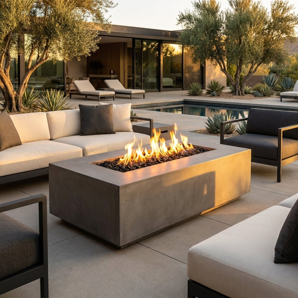 Porto 60 Low Profile Fire Table – 65,000 BTU Rectangular Outdoor Gas Fire Pit with Built-In Propane Tank Storage