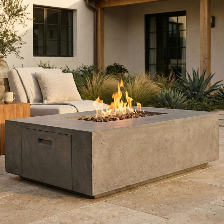 Porto 68 Fire Table – 65,000 BTU Large Rectangular Outdoor Gas Fire Pit with Built-In Propane Tank Storage