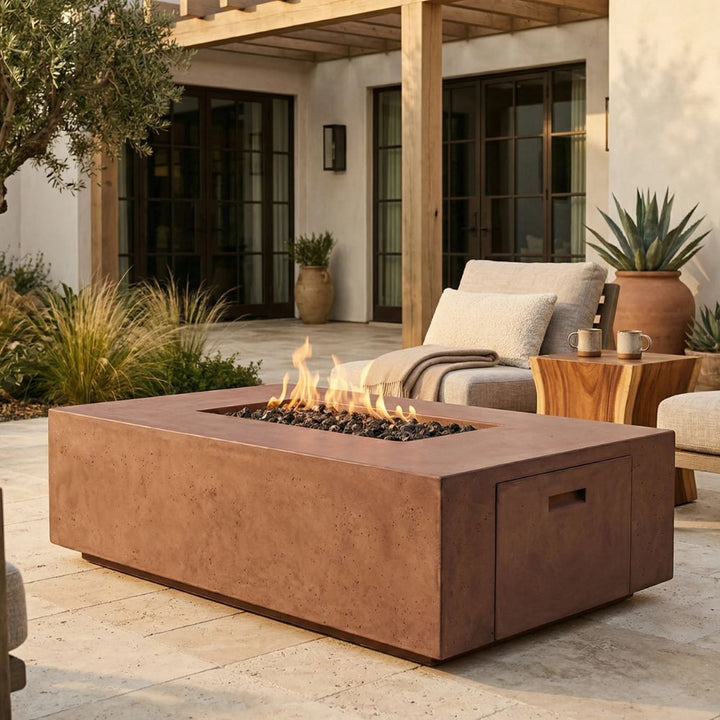 Porto 68 Fire Table – 65,000 BTU Large Rectangular Outdoor Gas Fire Pit with Built-In Propane Tank Storage