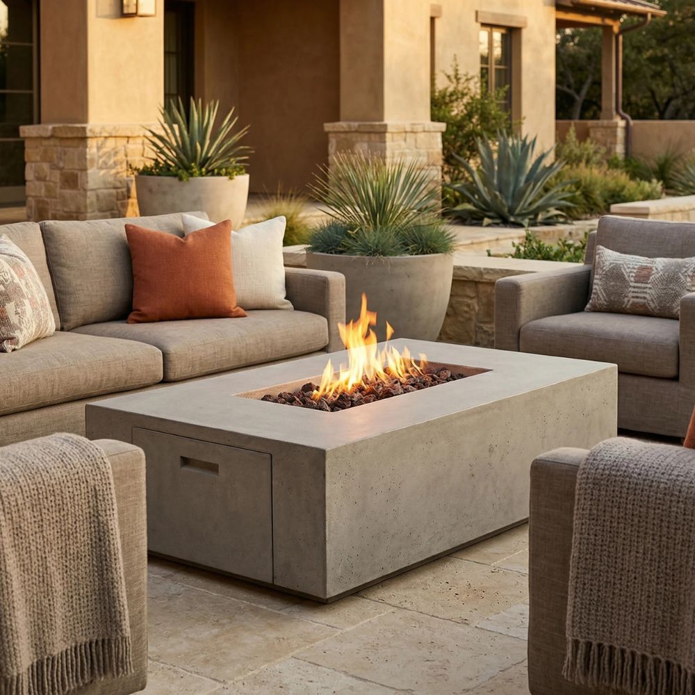 Porto 68 Fire Table – 65,000 BTU Large Rectangular Outdoor Gas Fire Pit with Built-In Propane Tank Storage