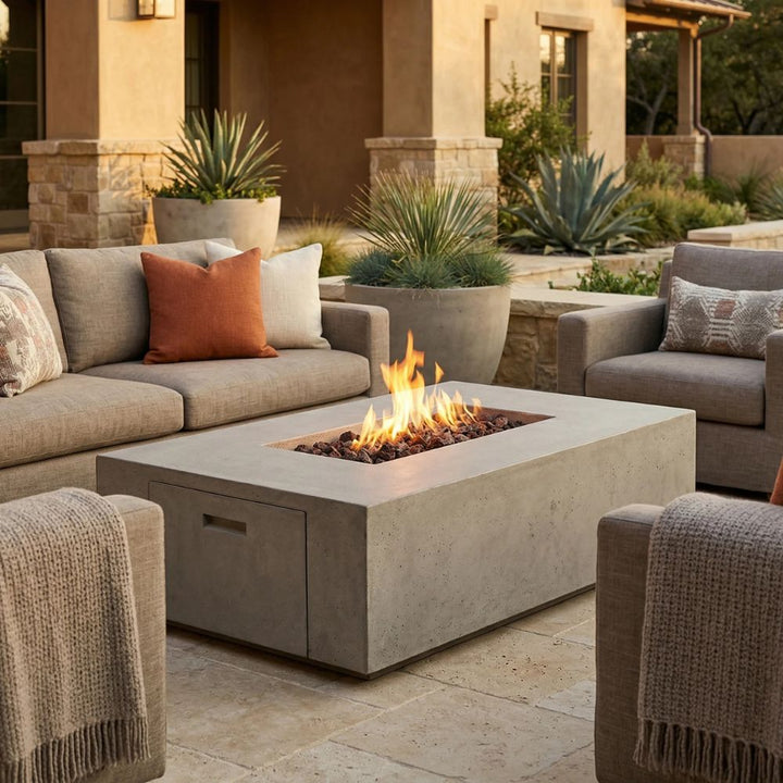 Porto 68 Fire Table – 65,000 BTU Large Rectangular Outdoor Gas Fire Pit with Built-In Propane Tank Storage