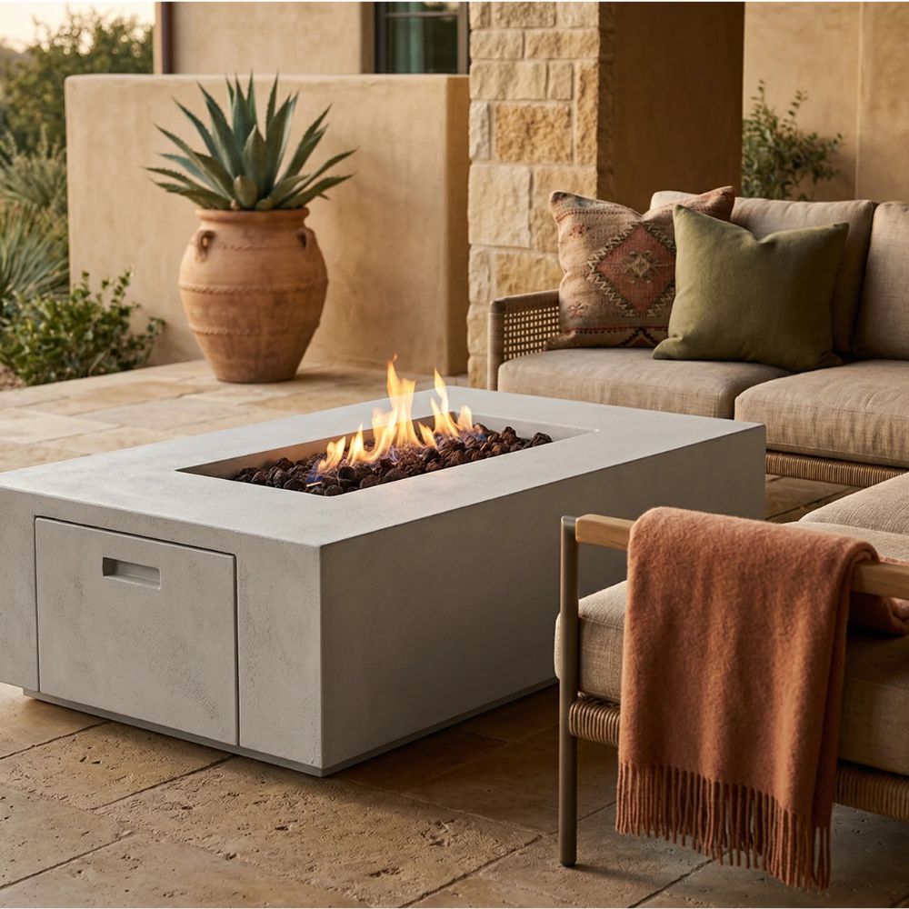 Porto 68 Fire Table – 65,000 BTU Large Rectangular Outdoor Gas Fire Pit with Built-In Propane Tank Storage