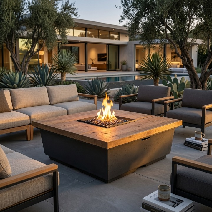 American Fyre Designs - Reclaimed Wood Contempo Square - Lounge Height Firetable