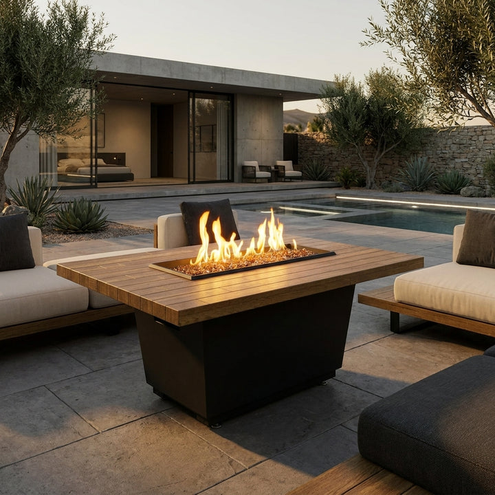 American Fyre Designs - Reclaimed Wood Cosmopolitan Rectangle - Chat Height Firetable