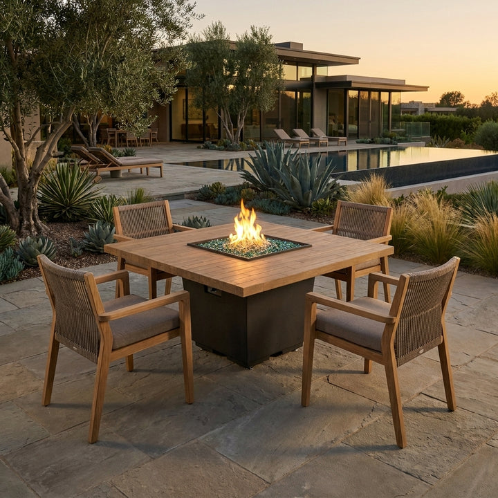 American Fyre Designs - Reclaimed Wood Cosmopolitan Square - Dining Height Firetable