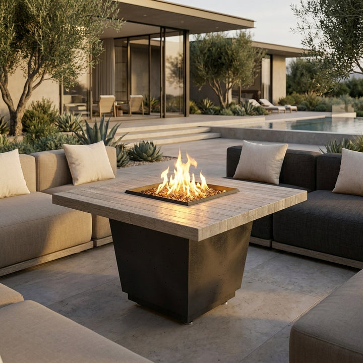 American Fyre Designs - Reclaimed Wood Cosmopolitan Square - Chat Height Firetable