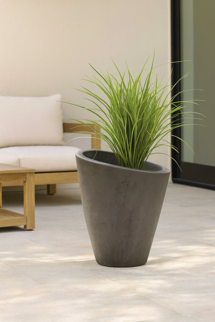 Roma Planter – Modern Sloped Concrete Pot for Elegant Outdoor and Indoor Spaces